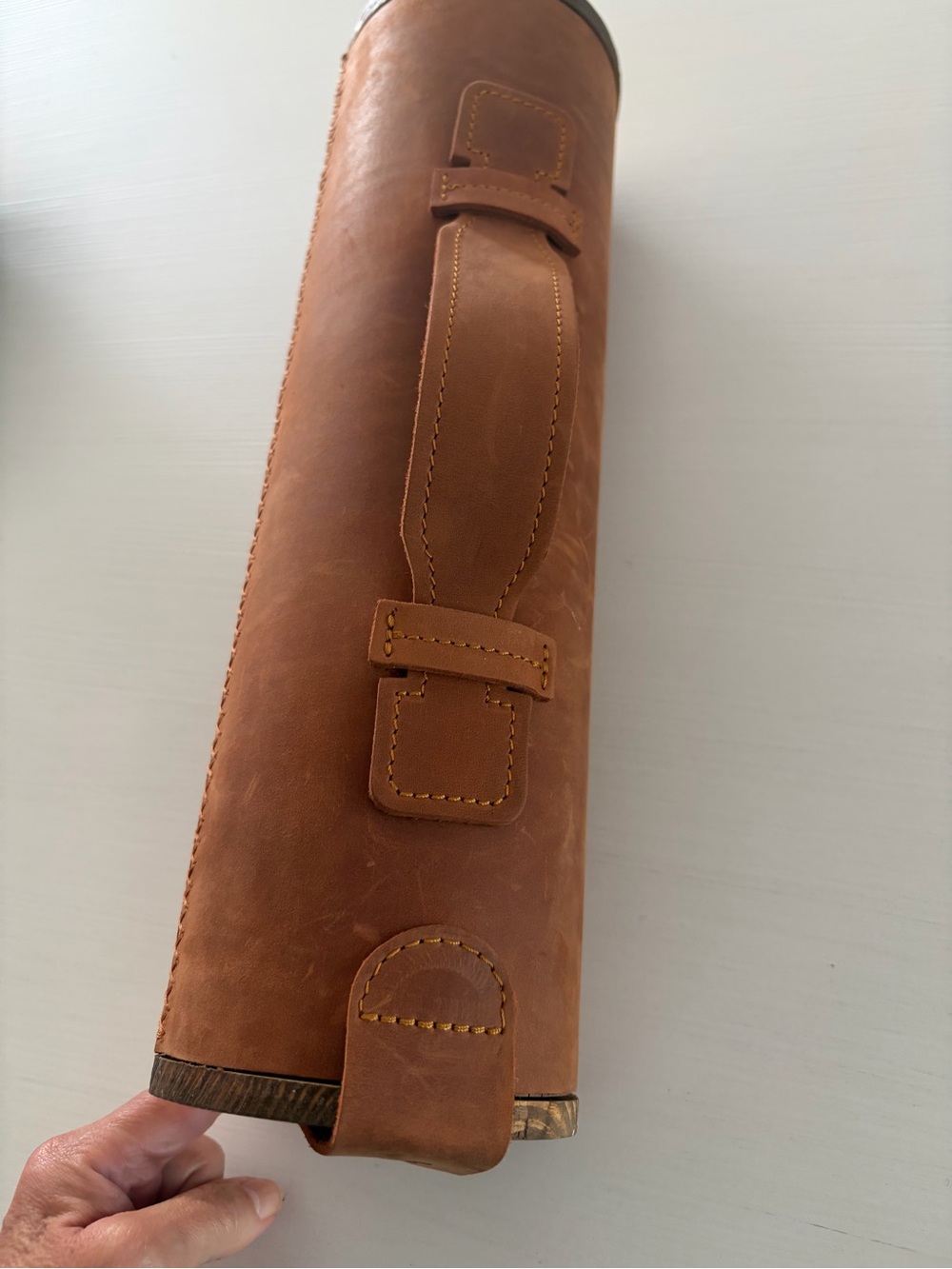 Vintage Leather Cylinder wine/bottle carrier - Brown